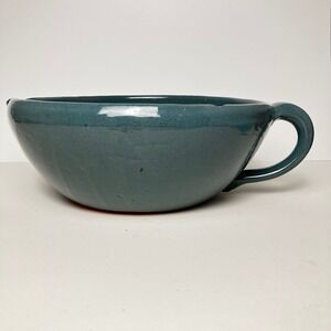 Bybee Pottery Batter Bowl 10 inch Blue Hand Thrown Stoneware Pour Spout BB Mark
